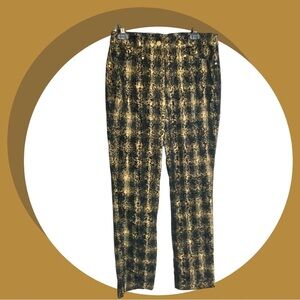 Unknown Brand Gold Gray Black Cream Plaid Pants w Velvety Splotches Wm ~8-10